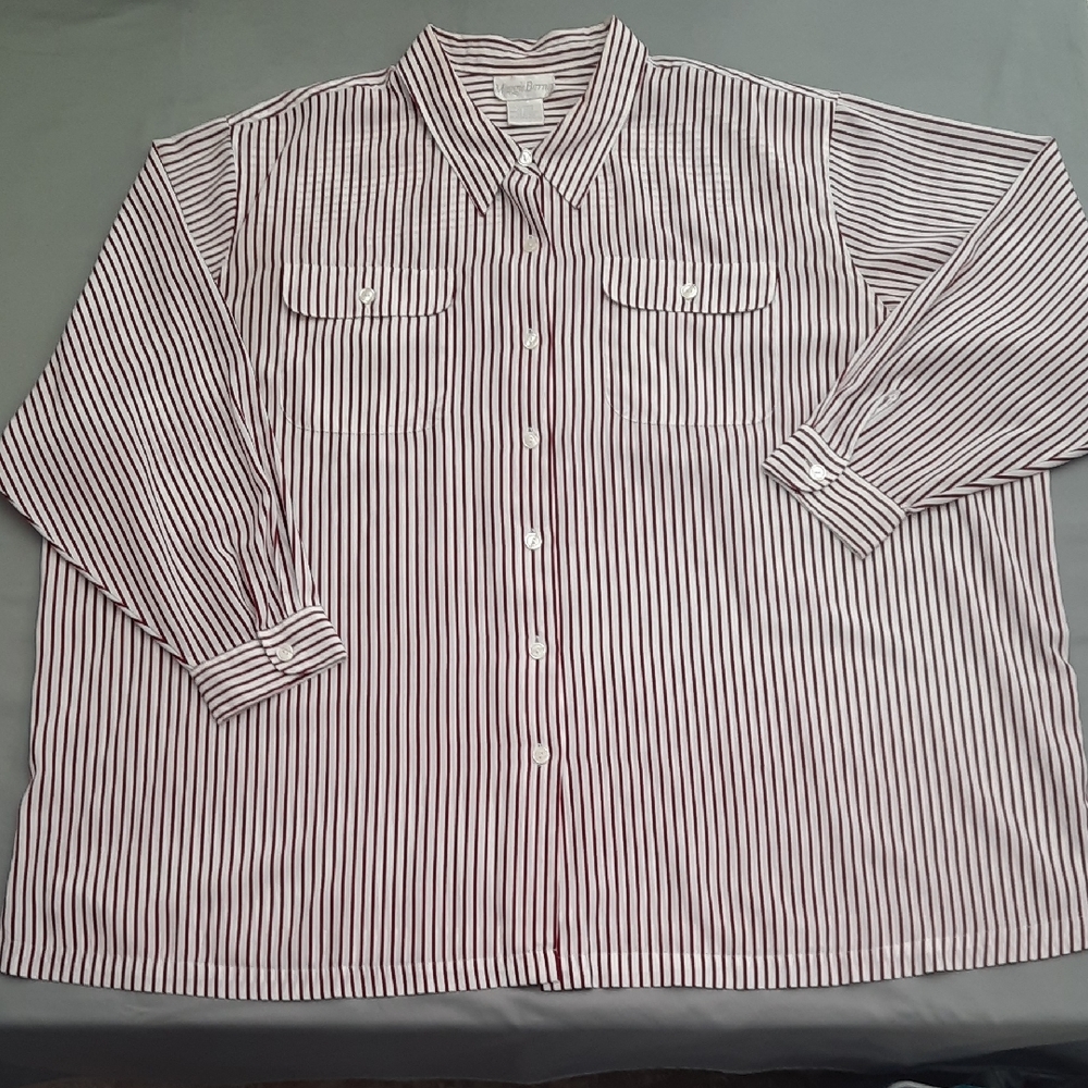 Maggie Barnes Red and White Striped Top - Size 32W/52